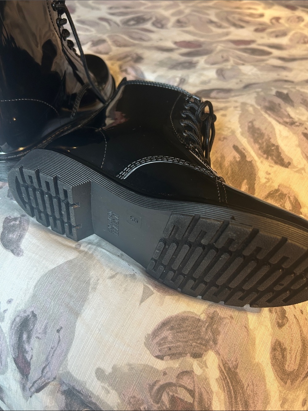 Michael Kors Black Patent Lace-Up Combat Boots with Logo Heel Tab - Picture 5 of 10